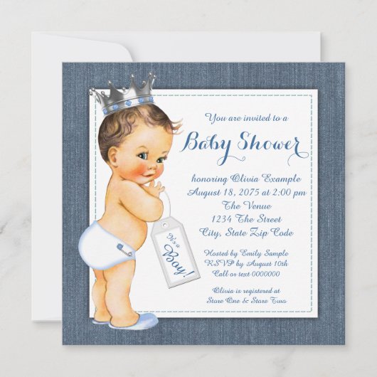 Boys Blue Denim Baby shower Kaart (Voorkant)