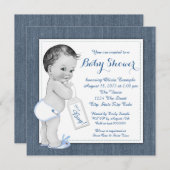 Boys Blue Denim Baby shower Kaart (Voorkant / Achterkant)
