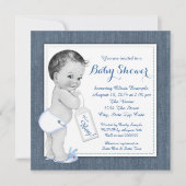 Boys Blue Denim Baby shower Kaart (Voorkant)
