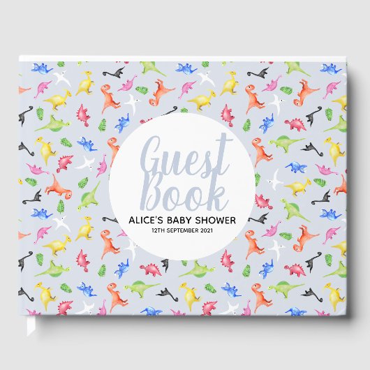 Boys Blue Dinosaur Pattern Baby shower Gastenboek (Voorkant)