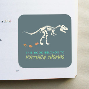 Boys Blue Dit boek is van T-Rex Dinosaur Kinder Vierkante Sticker