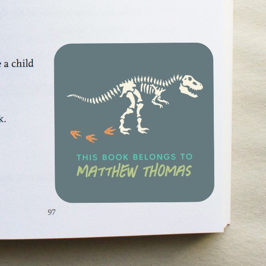 Boys Blue Dit boek is van T-Rex Dinosaur Kinder Vierkante Sticker