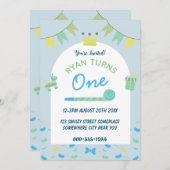 Boys Blue Eerste 1e Verjaardagsfeest Uitnodiging (Voorkant / Achterkant)