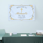 Boys Blue Floral 1st Heilige Communauteit Welkom Spandoek (Beurs)