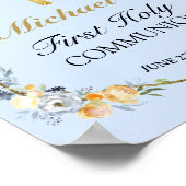 Boys Blue Floral 1st Heilige Communauteit Welkomst Poster (Hoek)