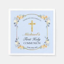 Boys Blue Floral 1st Heilige Communie Servet