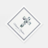Boy's Blue Floral Cross Babtisme Communie Servet (Hoek)