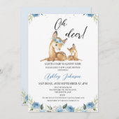 Boys Blue Floral Oh Deer Baby shower Kaart (Voorkant / Achterkant)