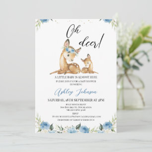 Boys Blue Floral Oh Deer Baby shower Kaart