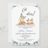 Boys Blue Floral Oh Deer Twins Baby shower Kaart (Voorkant)