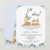 Boys Blue Floral Oh Deer Twins Baby shower Kaart (Voorkant / Achterkant)