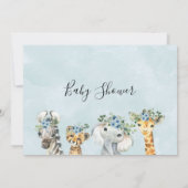 Boys Blue Floral Safari Animals Baby shower Kaart (Achterkant)