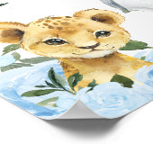 Boys Blue Floral Safari Baby shower Welkom Poster (Hoek)