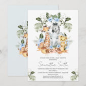 Boys Blue Floral Safari Wild One Baby shower Kaart (Voorkant / Achterkant)