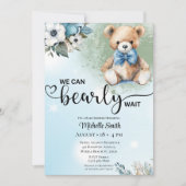 Boys Blue Floral Teddy Bear Baby shower Kaart (Voorkant)