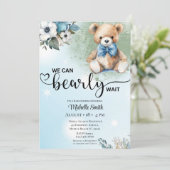 Boys Blue Floral Teddy Bear Baby shower Kaart (Staand voorkant)