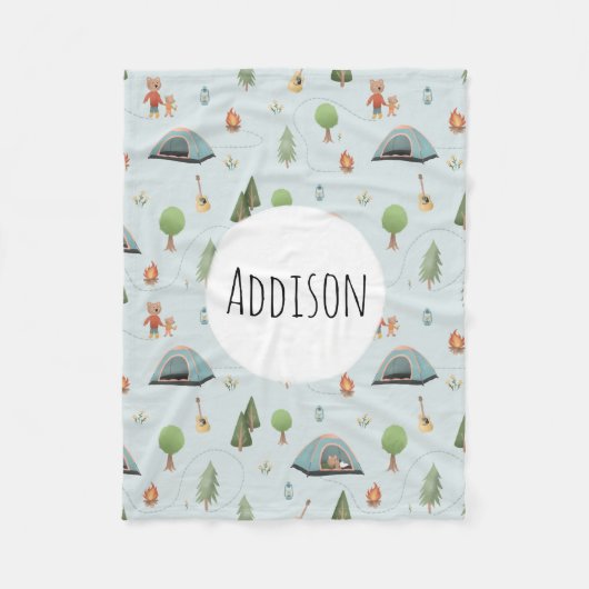 Boys Blue Forest Beer Camping Pattern Name Kinder Fleece Deken (Voorkant)