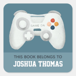 Boys Blue Gaming Kinder Bookplate Library Vierkante Sticker