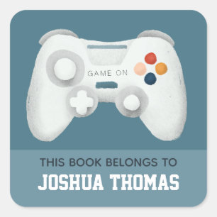 Boys Blue Gaming Kinder Bookplate Library Vierkante Sticker