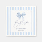 Boy's Blue Gestreepte Doop Servetten met Boog (Voorkant)