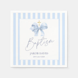 Boy's Blue Gestreepte Doop Servetten met Boog