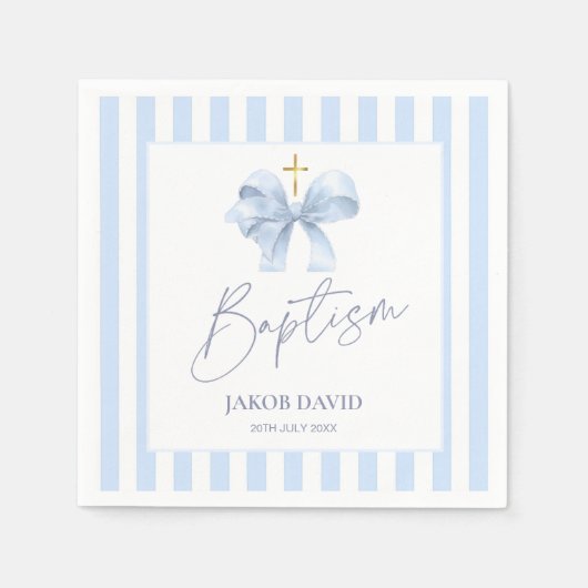 Boy's Blue Gestreepte Doop Servetten met Boog (Voorkant)