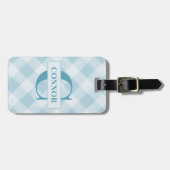 Boys Blue Gingham Initiaal Preppy School Bag Label Bagagelabel (Voorkant horizontaal)