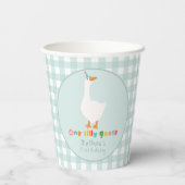 Boys Blue Gingham One Gekke Goose 1st Birthday Papieren Bekers (Achterkant)