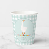 Boys Blue Gingham One Gekke Goose 1st Birthday Papieren Bekers (Voorkant)
