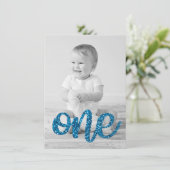 Boys Blue Glitter foto eerste verjaardag Kaart (Staand voorkant)
