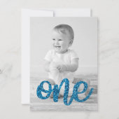 Boys Blue Glitter foto eerste verjaardag Kaart (Voorkant)