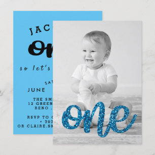 Boys Blue Glitter foto eerste verjaardag Kaart