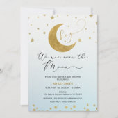 Boys Blue Gold We Are Over The Moon Baby shower Kaart (Voorkant)