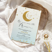 Boys Blue Gold We Are Over The Moon Baby shower Kaart