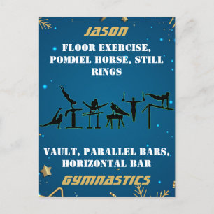 Boys Blue Gold Winter Gymnastics Personalized Briefkaart