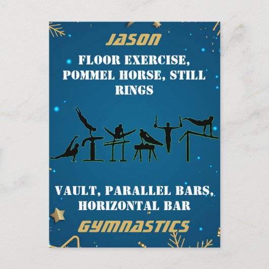 Boys Blue Gold Winter Gymnastics Personalized Briefkaart (Voorkant)