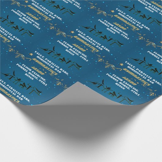 Boys Blue Gold Winter Gymnastics Personalized Cadeaupapier (Hoek)