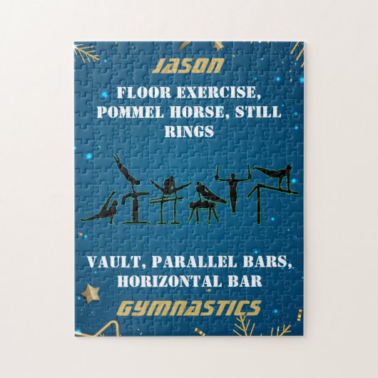 Boys Blue Gold Winter Gymnastics Personalized Legpuzzel (Verticaal)