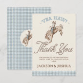 Boys Blue Gray Twins First Rodeo 1st Birthday Bedankkaart (Voorkant / Achterkant)