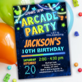 Boys Blue Green Arcade Party Birthday Uitnodiging