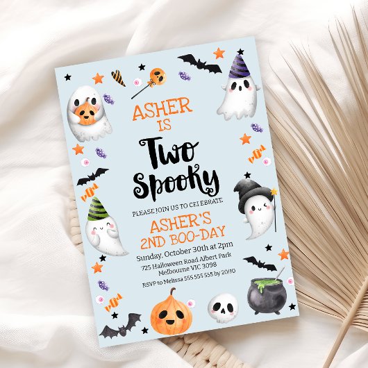 Boy's Blue Halloween Two Spooky 2e Verjaardag Kaart