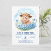 Boys' Blue Highland Koe Picknick Kids Verjaardag Kaart (Staand voorkant)