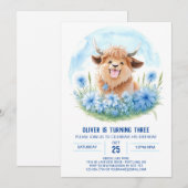 Boys' Blue Highland Koe Picknick Kids Verjaardag Kaart (Voorkant / Achterkant)