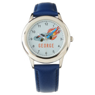 Boys Blue Hot Flames & Racing Car Kinder Horloge