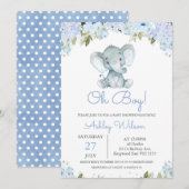 Boy's Blue Hydrangea Elephant Baby shower Kaart (Voorkant / Achterkant)