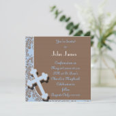 BOYS BLUE INVITATIE MET KROSS EN DAMASKONTWERP KAART (Staand voorkant)
