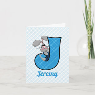 Boys Blue Jackrabbit Monogrammed Letter J Blank Notitiekaartje