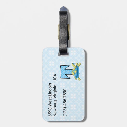 Boys Blue Letter T voor schildpad, monogrammed Tra Bagagelabel (Achterkant verticaal)