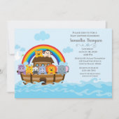 Boys Blue Noah's Ark Baby shower Uitnodiging (Voorkant)