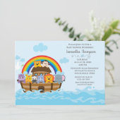 Boys Blue Noah's Ark Baby shower Uitnodiging (Staand voorkant)